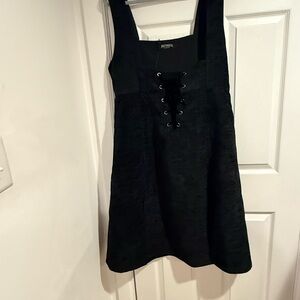 Disturbia Black Lace-Up Pinafore Dress